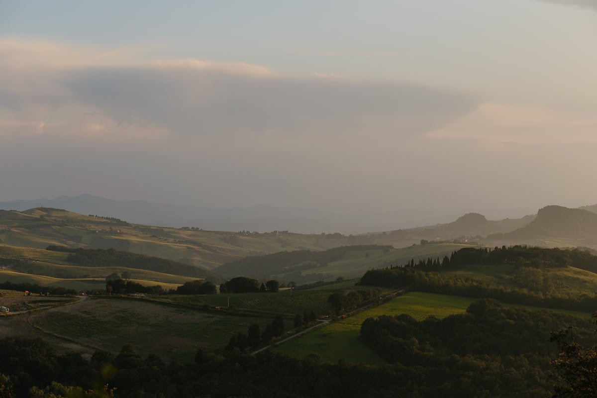 Sunset over the hills around Volterra