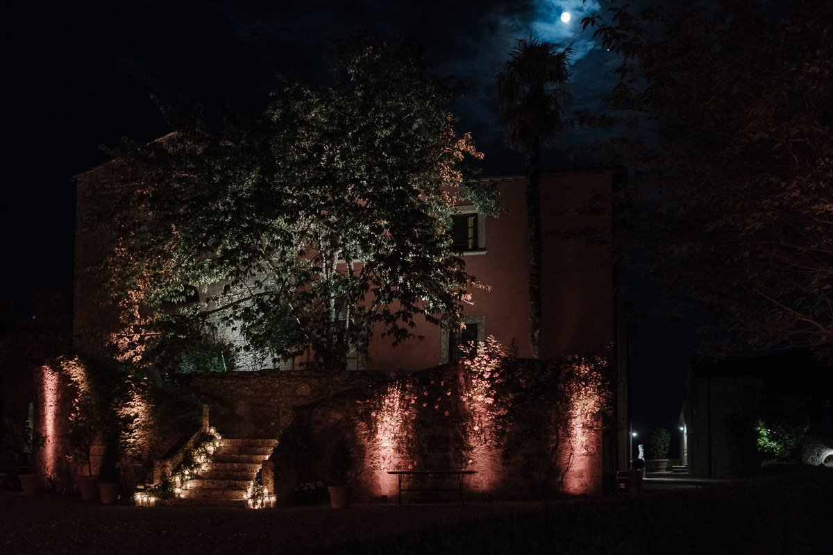 Garden lights at Borgo Pignano after dinner