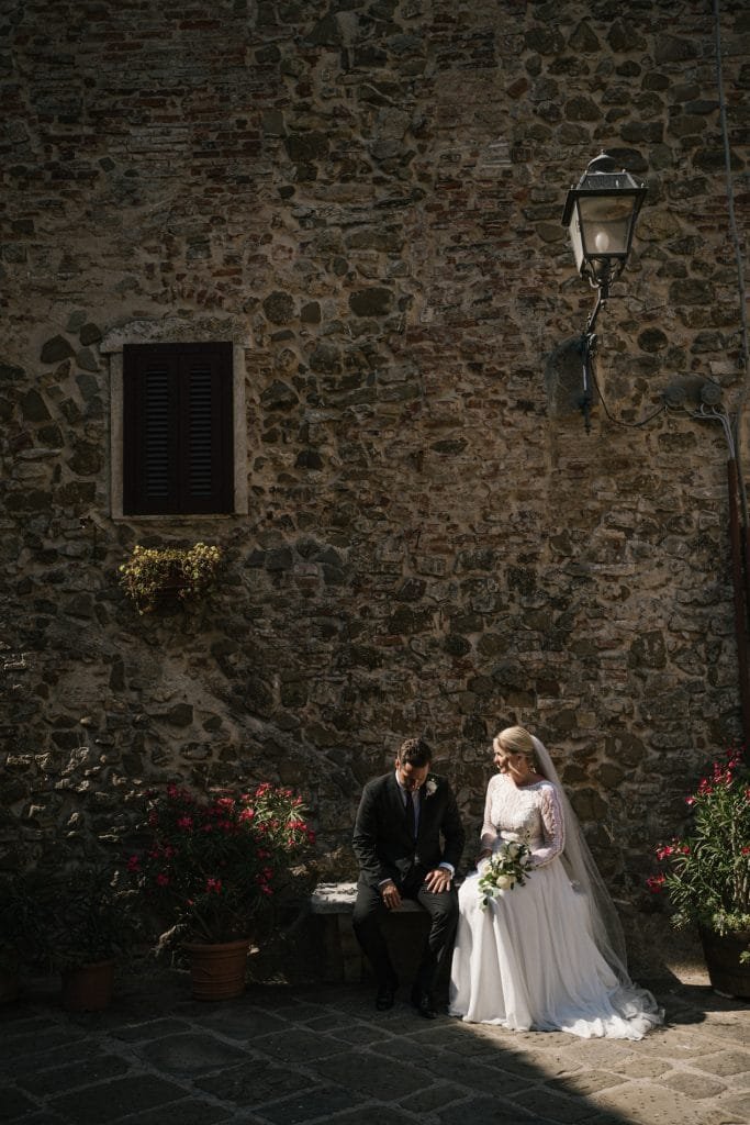 Bride in a stone doorway