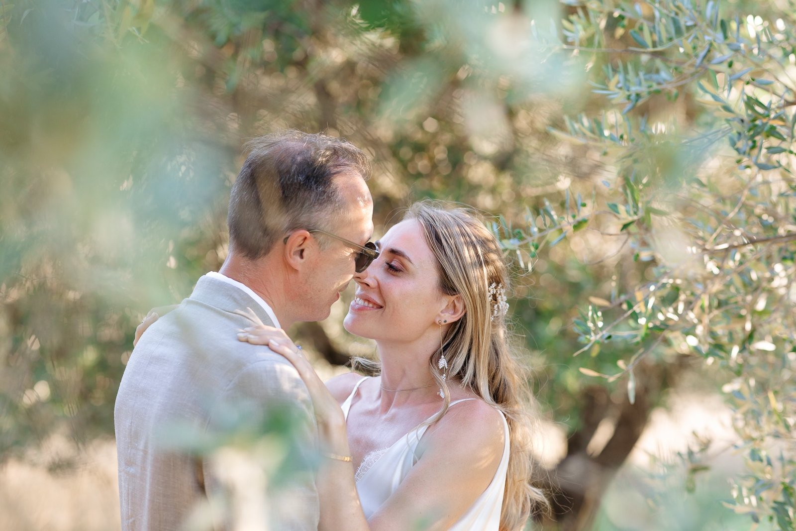 Nic and Evelien under the olive trees at sunset